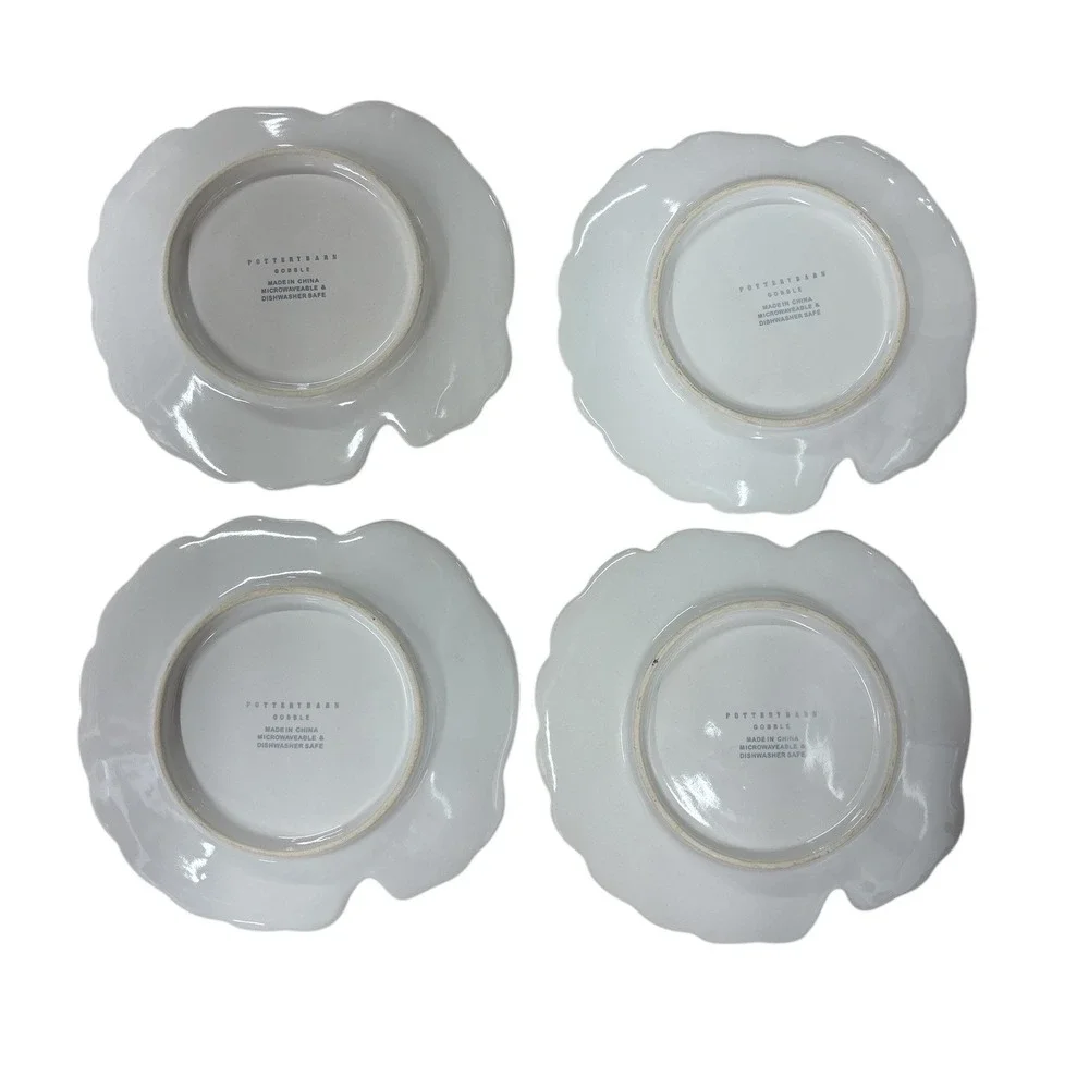 Pottery Barn Gobble Turkey Salad Dessert‎ Plates 4 PC Thanksgiving Fall Harvest